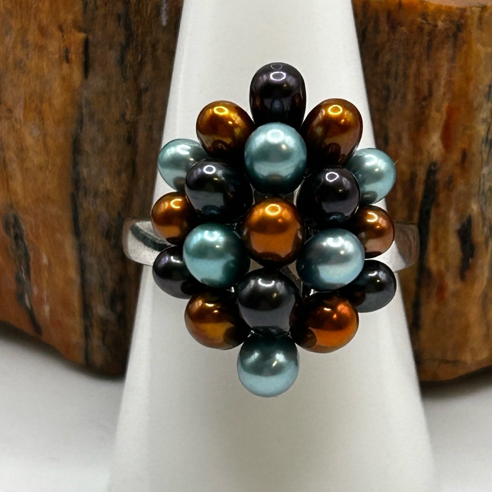 Sterling Silver Multicolor Pearl Ring - Size 9